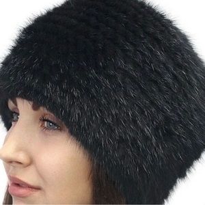 Genuine Mink Fur dark brown women’s Beanie Hat